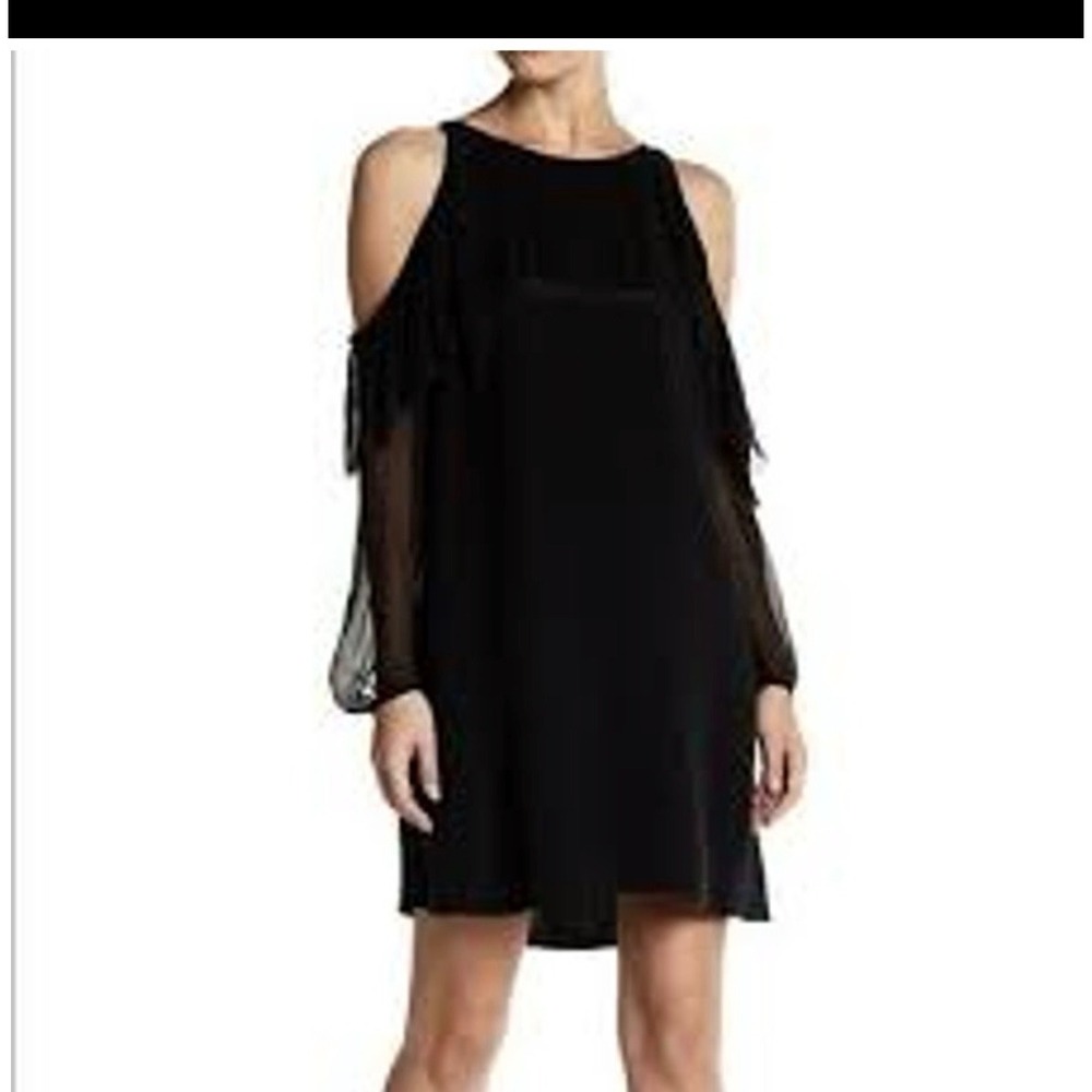 NWT Calypso St. Barth 100% Silk Black Cold Shoulder Pleated Ruffle Mini Dress